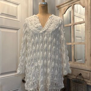 Soft Surroundings Elegant White Textured Women's Top L Bohochic Quietluxury